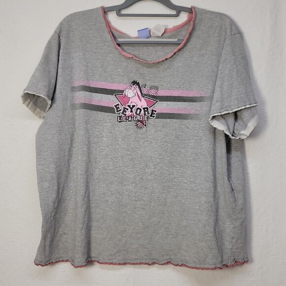 731. Disney EEYORE Short Sleeve Shirt Gray Pink Sz ? XL - Picture 1 of 6
